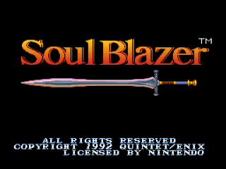 Soul Blazer title screen for Super Nintendo
